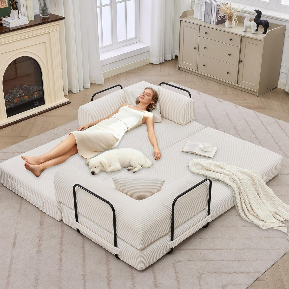 79 Inch Convertible Sofa Bed Beige Upholstery Comfort ShipItFurniture