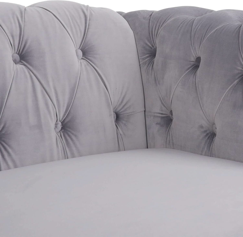 Three Piece Living Room Sofa Set Grey Velvet Chesterfield Sofa Club Chair Loveseat Nailhead Trim ShipItFurniture