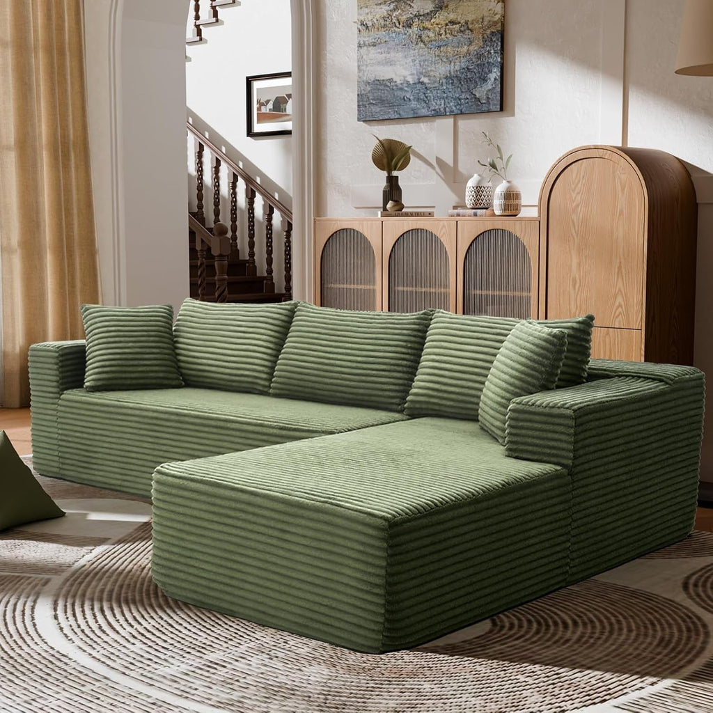 106 Inch Emerald Corduroy Luxurious Sectional Sofa ShipItFurniture