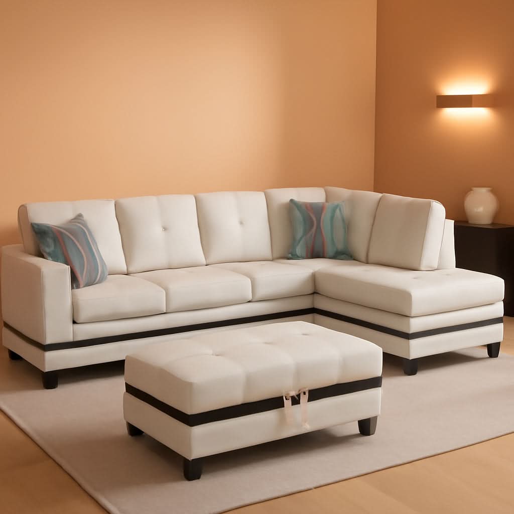 Sectional Sofa Faux Leather White L Shaped Couch Set ShipItFurniture