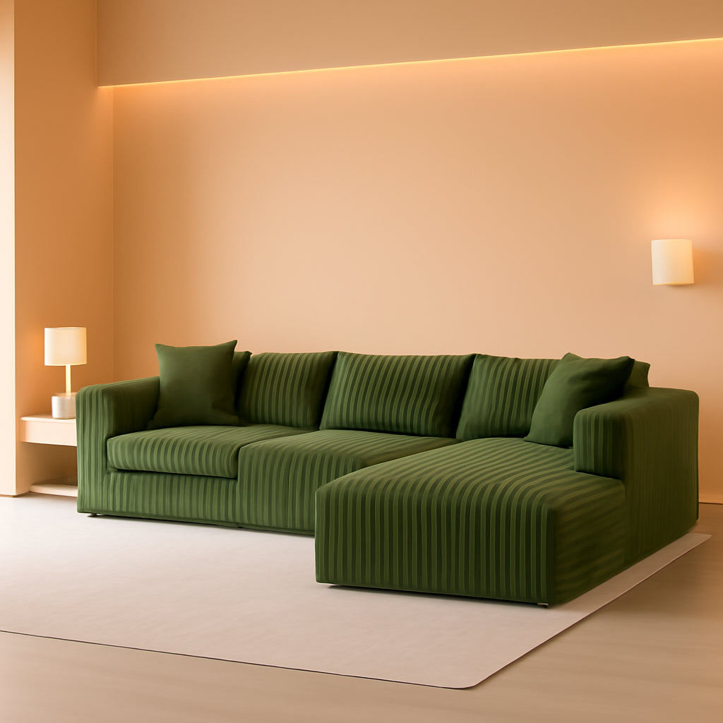 106 Inch Emerald Corduroy Luxurious Sectional Sofa ShipItFurniture