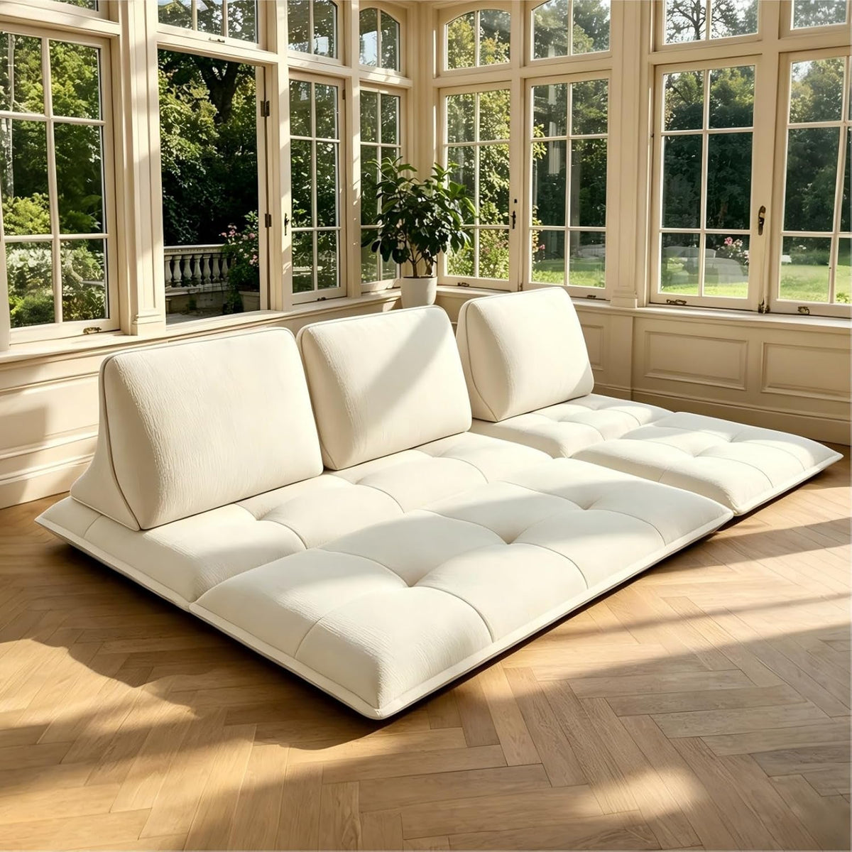 Beige Microfiber Sectional Sofa Daybed With Ottoman ShipItFurniture