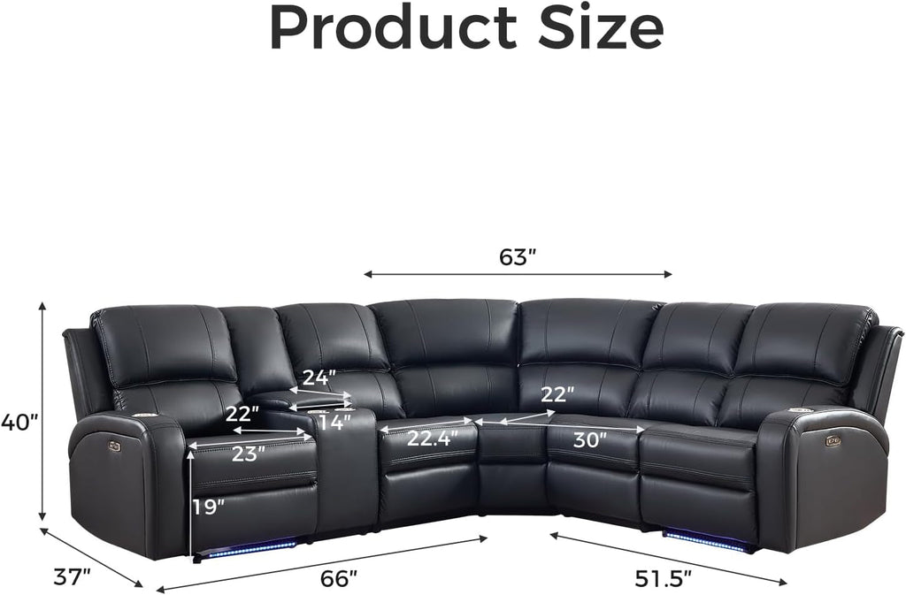 Black Motorized Reclining Sectional Sofa Featuring LED ShipItFurniture