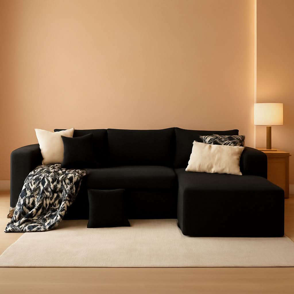 104 Inch Black Corduroy L Shaped Sectional Sofa Deep Set Upholstered Modular Couch No Assembly ShipItFurniture
