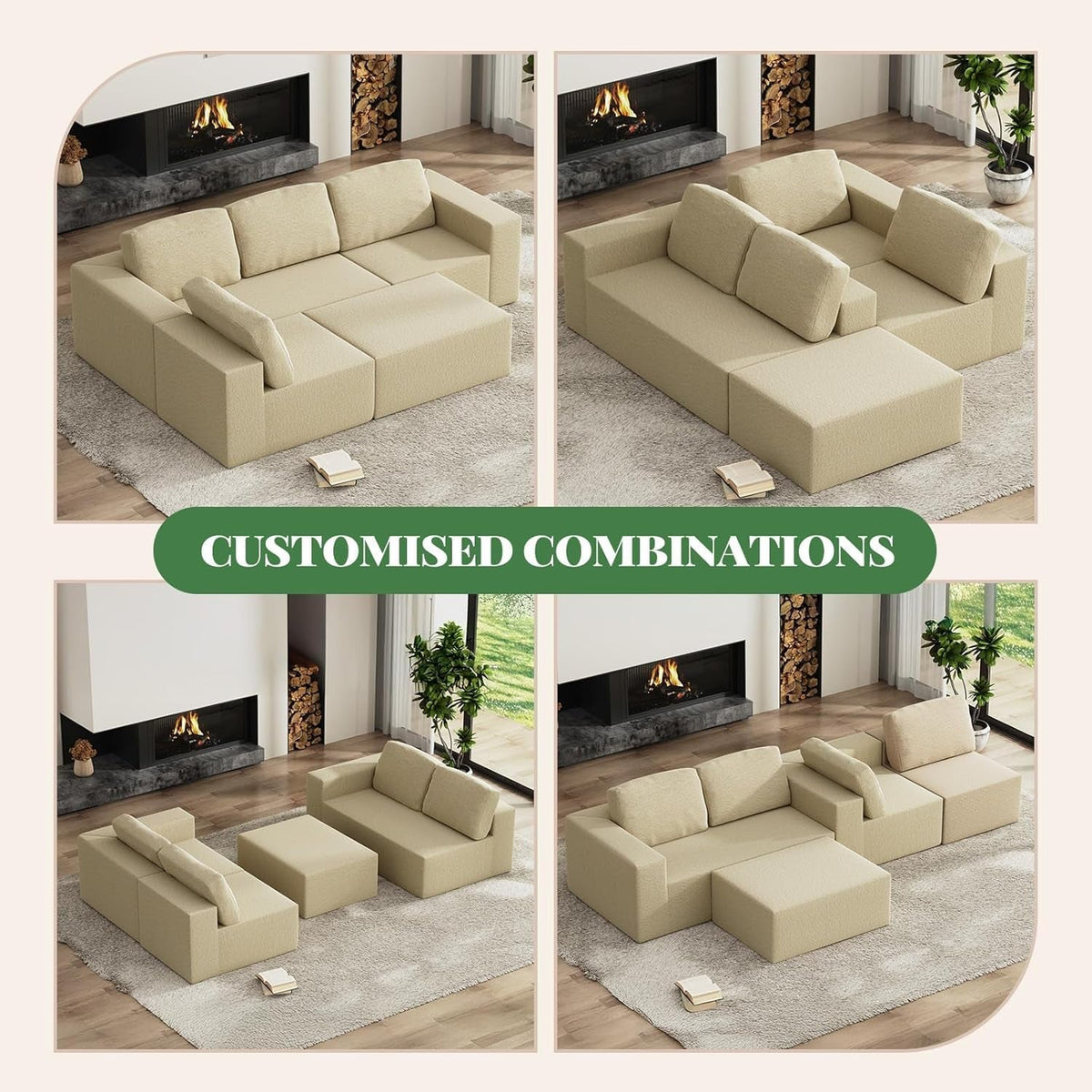 136Inch Modular L Shaped Sectional Sofa BeigeBoucle ShipItFurniture