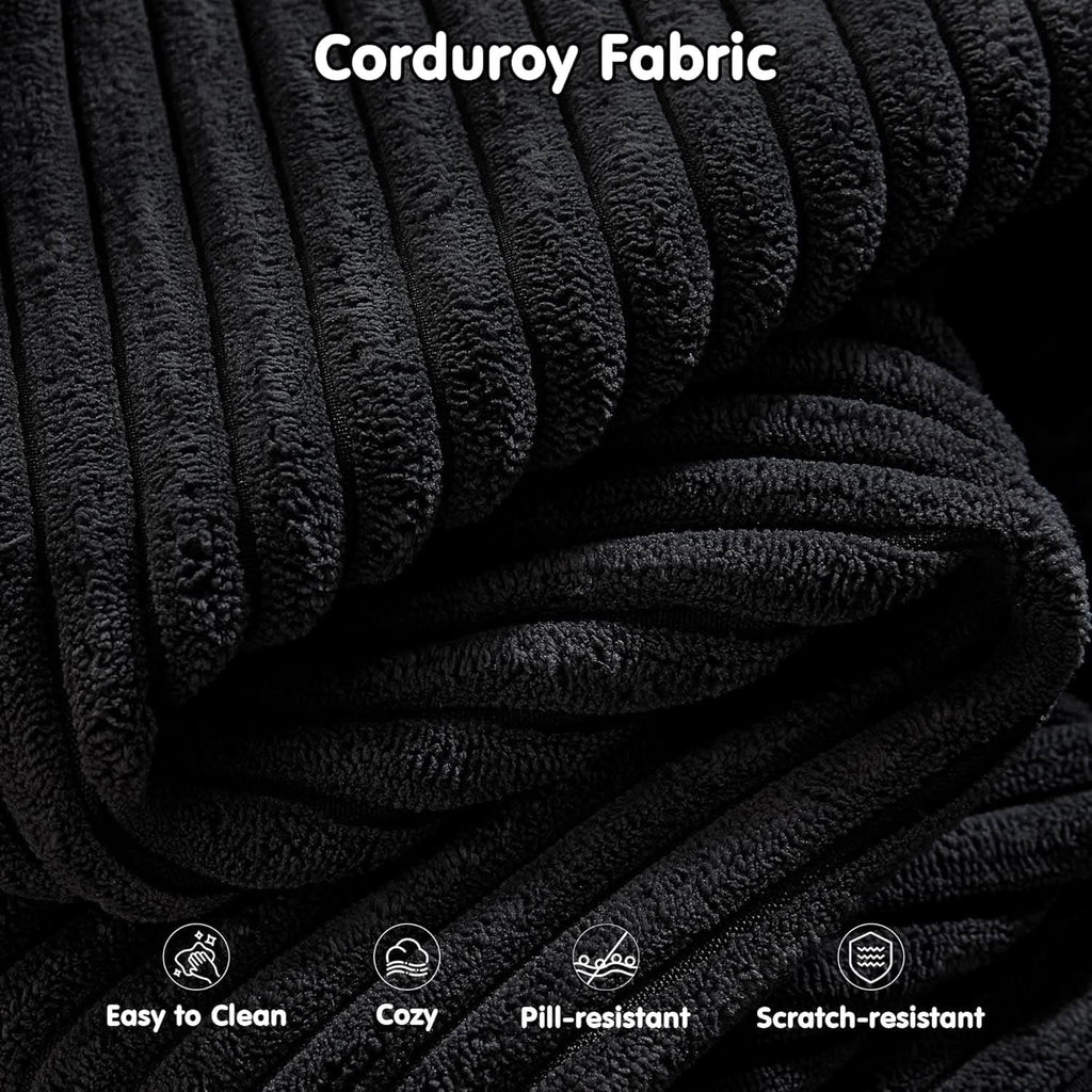 104 Inch Black Corduroy L Shaped Sectional Sofa Deep Set Upholstered Modular Couch No Assembly ShipItFurniture
