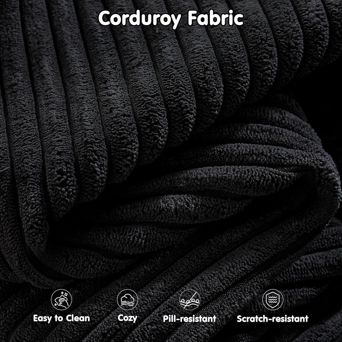 104 Inch Black Corduroy L Shaped Sectional Sofa Deep Set Upholstered Modular Couch No Assembly ShipItFurniture