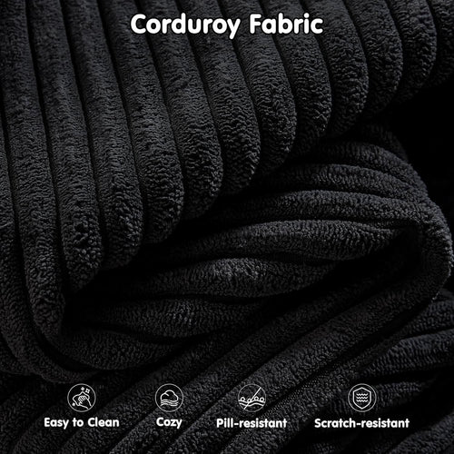 104 Inch Black Corduroy L Shaped Sectional Sofa Deep Set Upholstered Modular Couch No Assembly ShipItFurniture