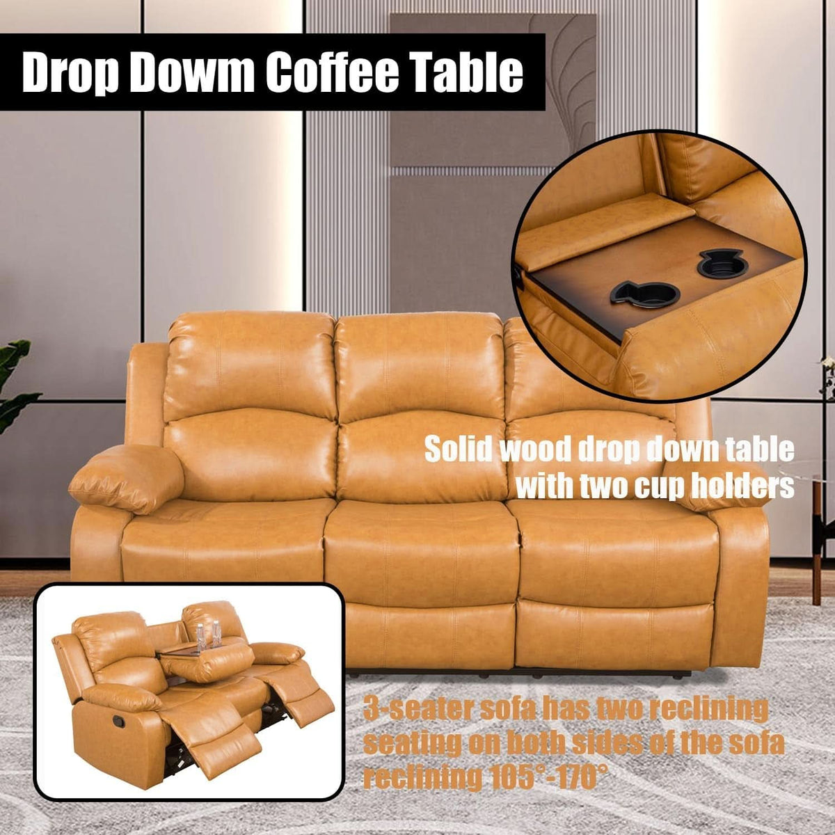 Ginger Faux Leather Reclining Sofa and Loveseat Set ShipItFurniture