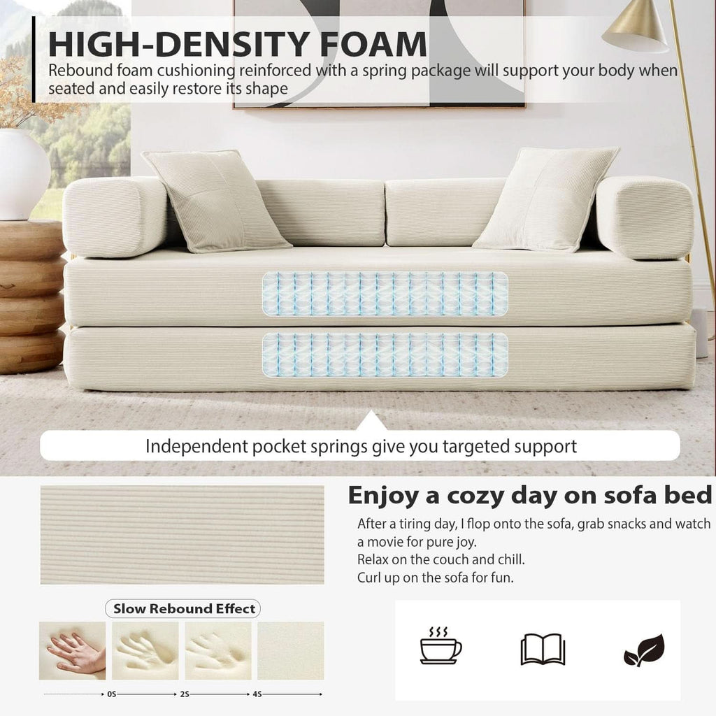 78Inch Convertible Sleeper Sofa Bed Beige Upholstery ShipItFurniture