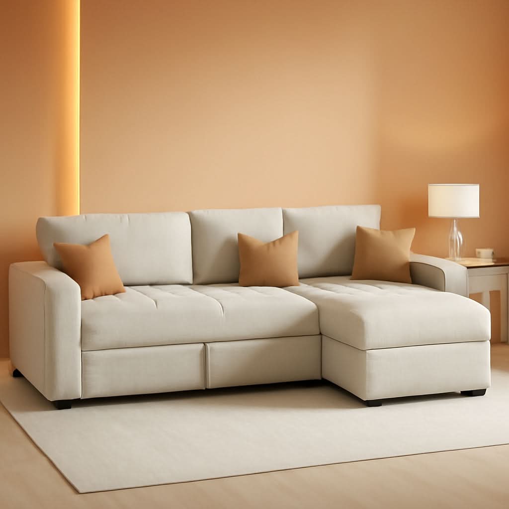 Beige Modular Sleeper Sectional Sofa With StorageBin ShipItFurniture