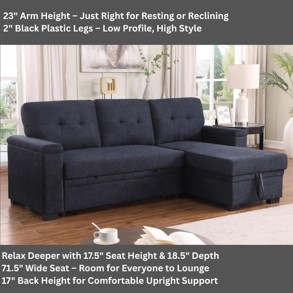 85Inch Dark Gray Reversible Sleeper Sectional Sofa ShipItFurniture