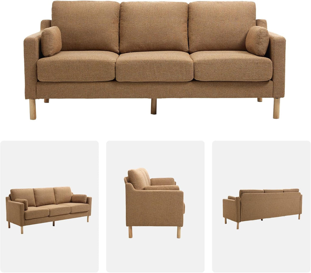 Ginger Linen Fabric 83.5 Inches Deep Seat Upholstered Sofa ShipItFurniture