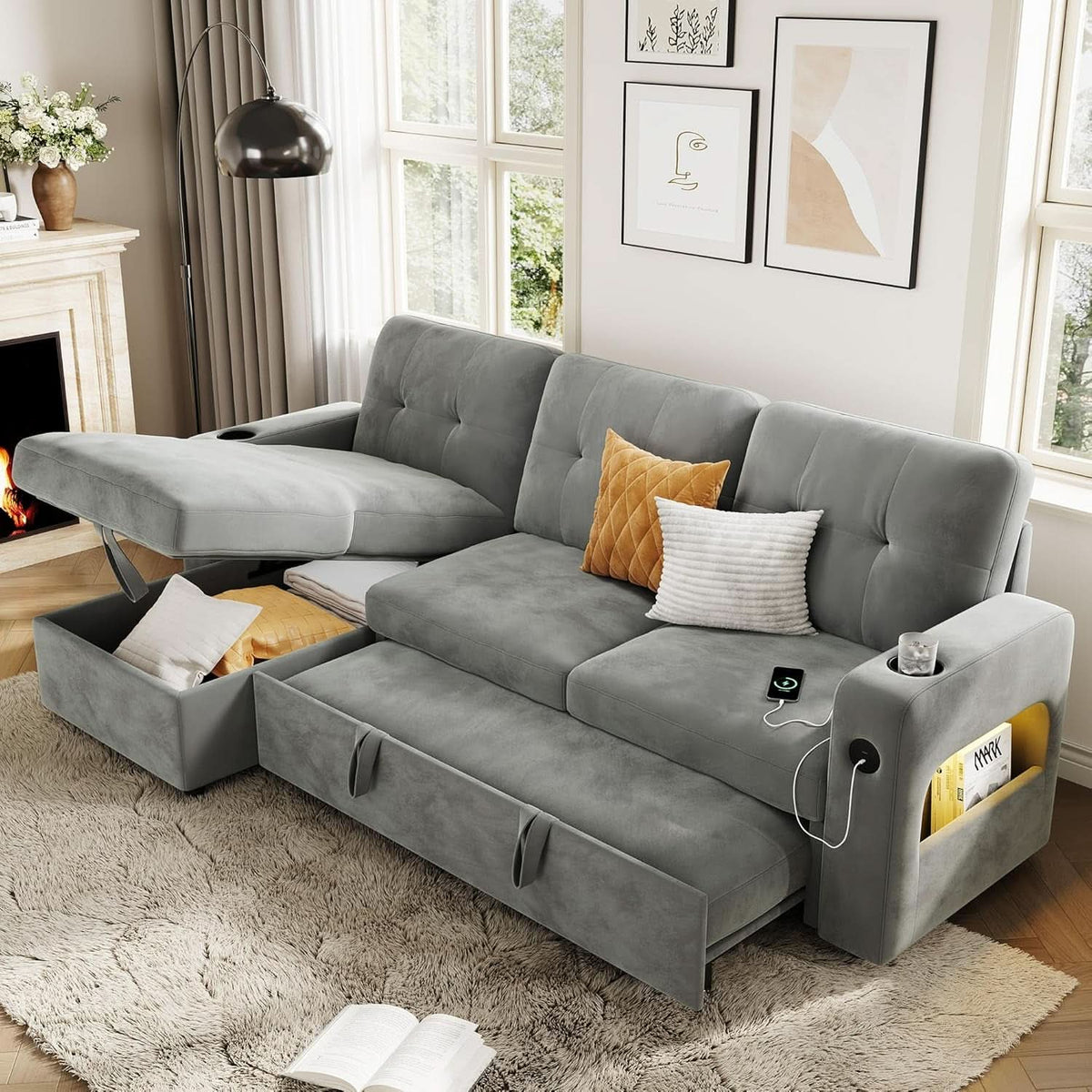 84Inch LShaped Sleeper Sofa Integrated Storage System ShipItFurniture