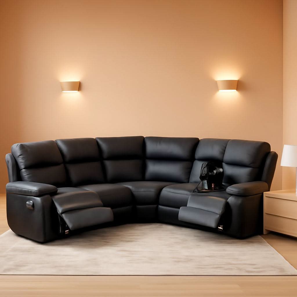 Power Reclining Leather Sectional Sofa Black Home Theater ShipItFurniture
