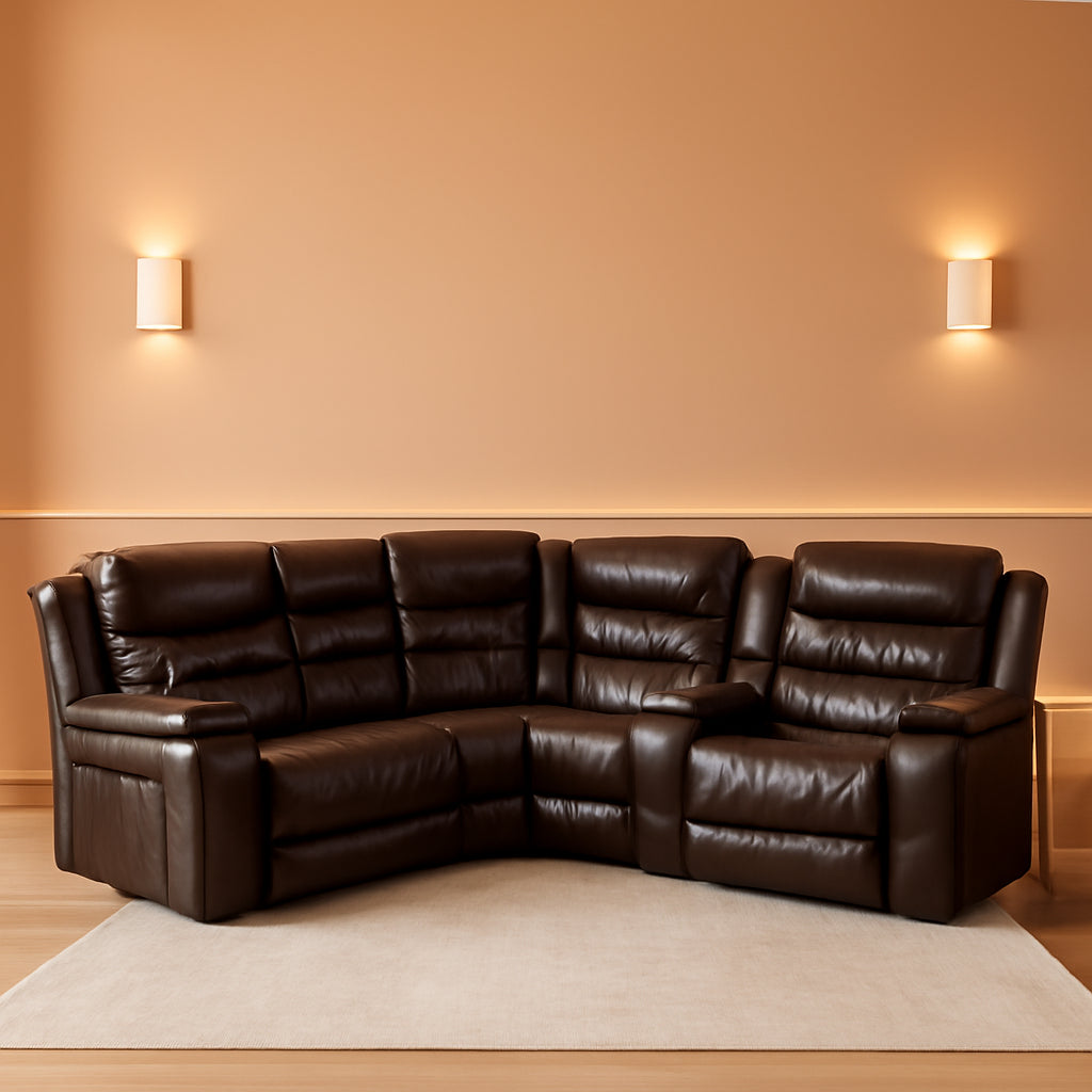 Motorized Recliner Sectional Sofa LED Lighting Brown ShipItFurniture