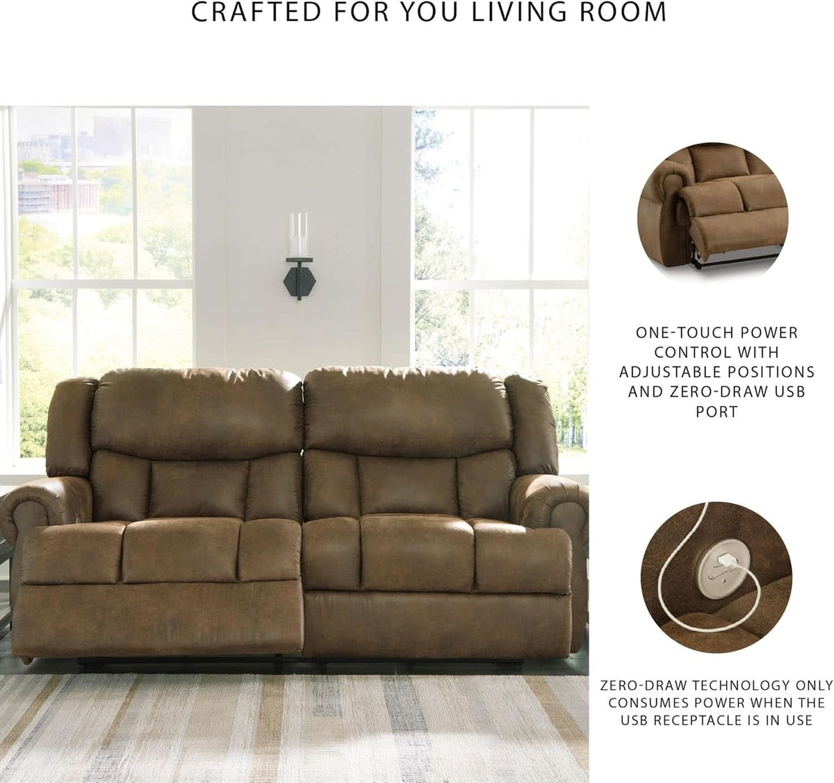 Dark Brown Luxuriously Electric Reclining Sofa USB ShipItFurniture