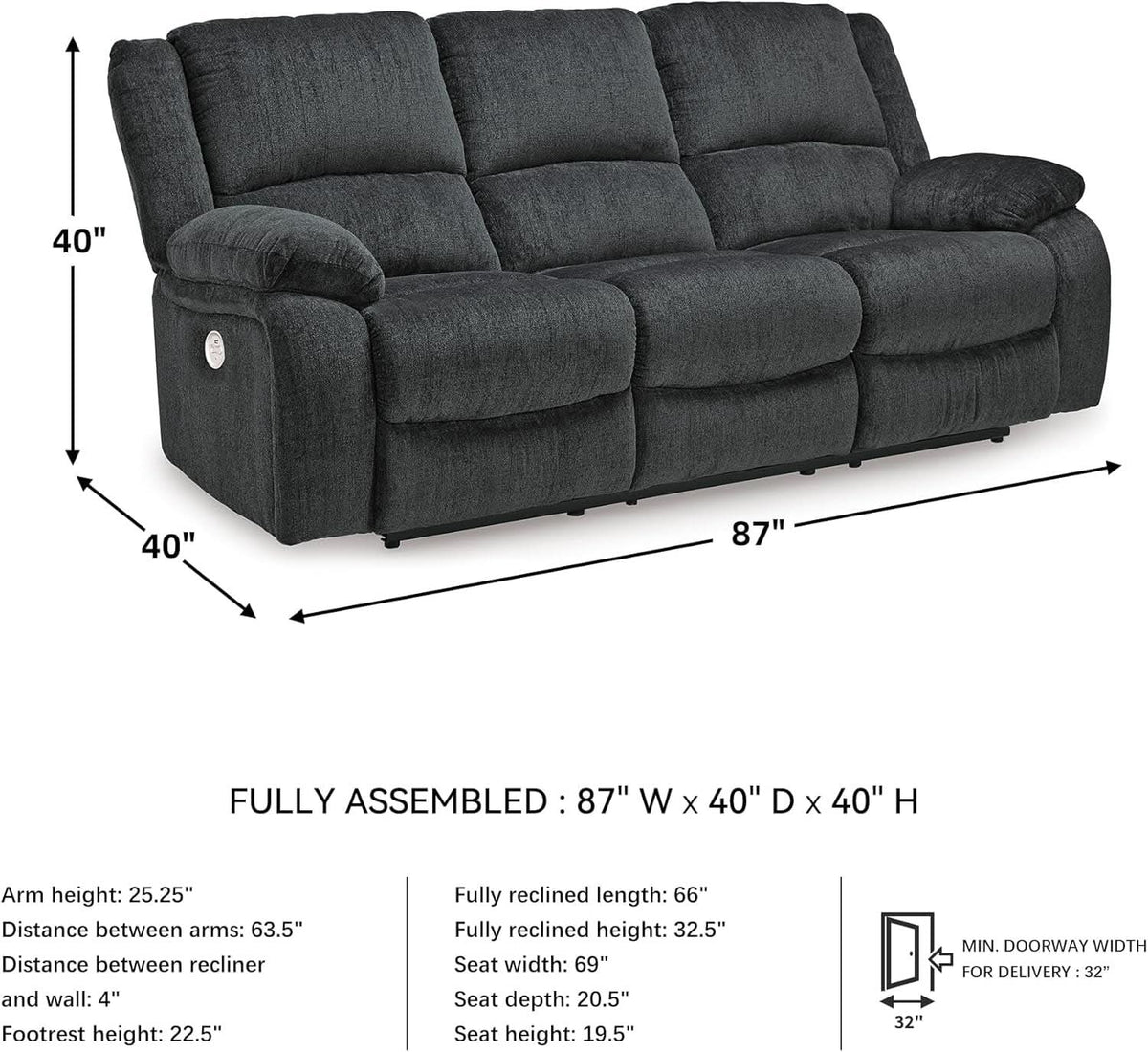 Draycoll Contemporary Manual Reclining Sofa Dark Gray ShipItFurniture