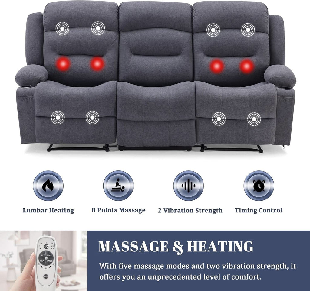 Grey Recliner Sofa With Therapeutic Massage Experience ShipItFurniture