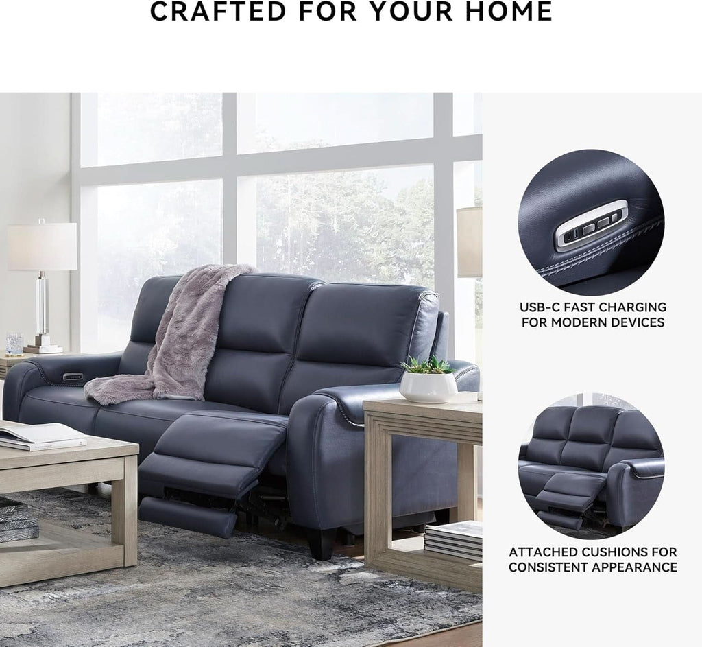 Cerulean Leather Wall Hugger Power Reclining Sofa ShipItFurniture