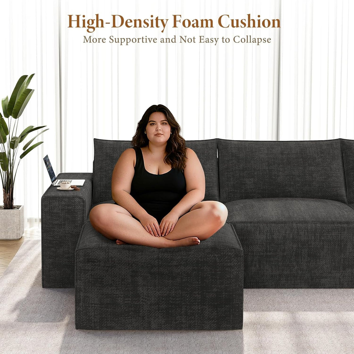 114 Inch Modular Contemporary Sectional Sofa Black ShipItFurniture