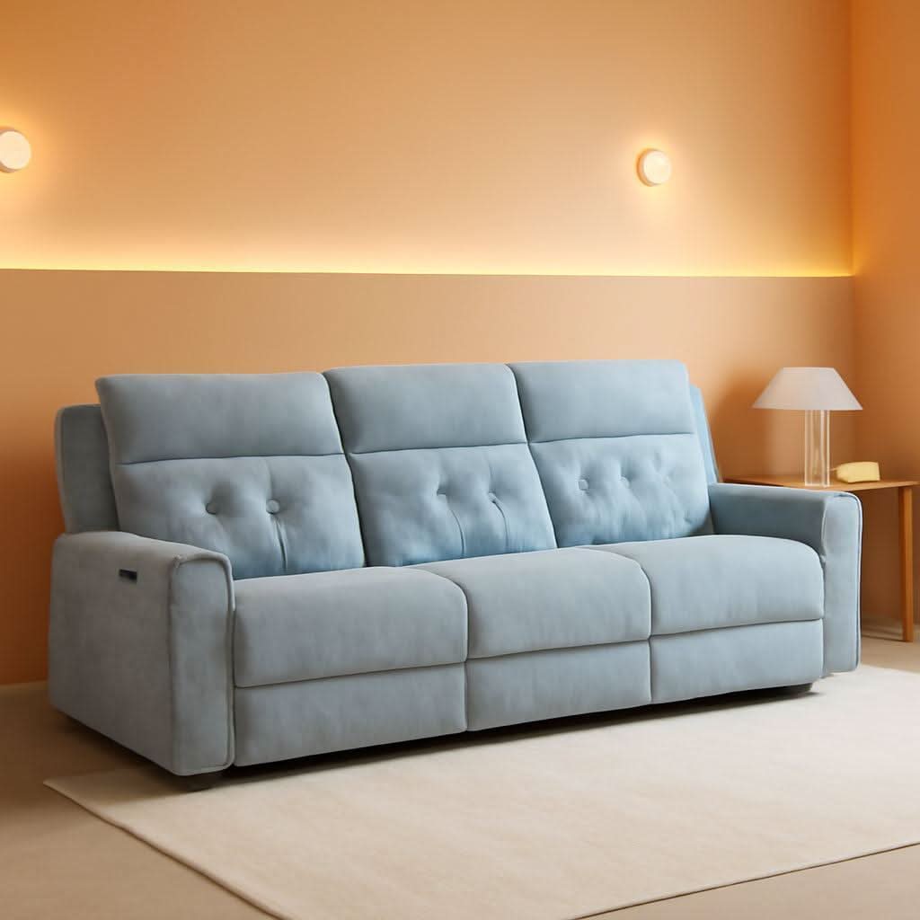Power Double Reclining Sofa Gray Microfiber Cushioned ShipItFurniture