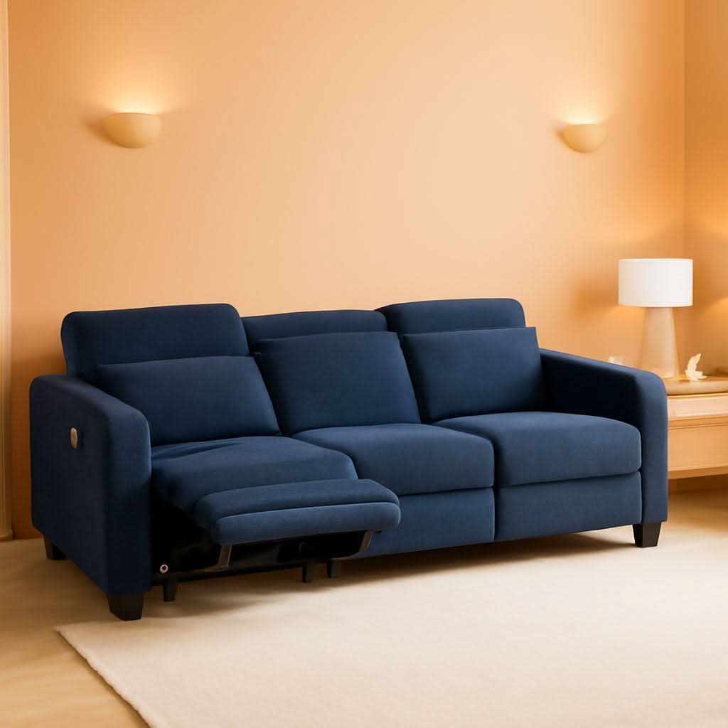 Navy Blue Zero Wall Hugger Power Reclining Sofa USB Ports ShipItFurniture