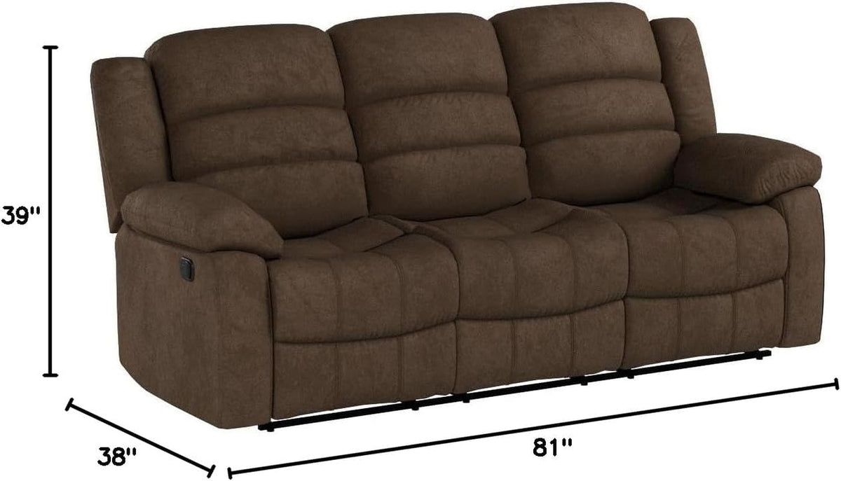 Brown Upholstered Reclining Sofa Pillowtop Armrests ShipItFurniture