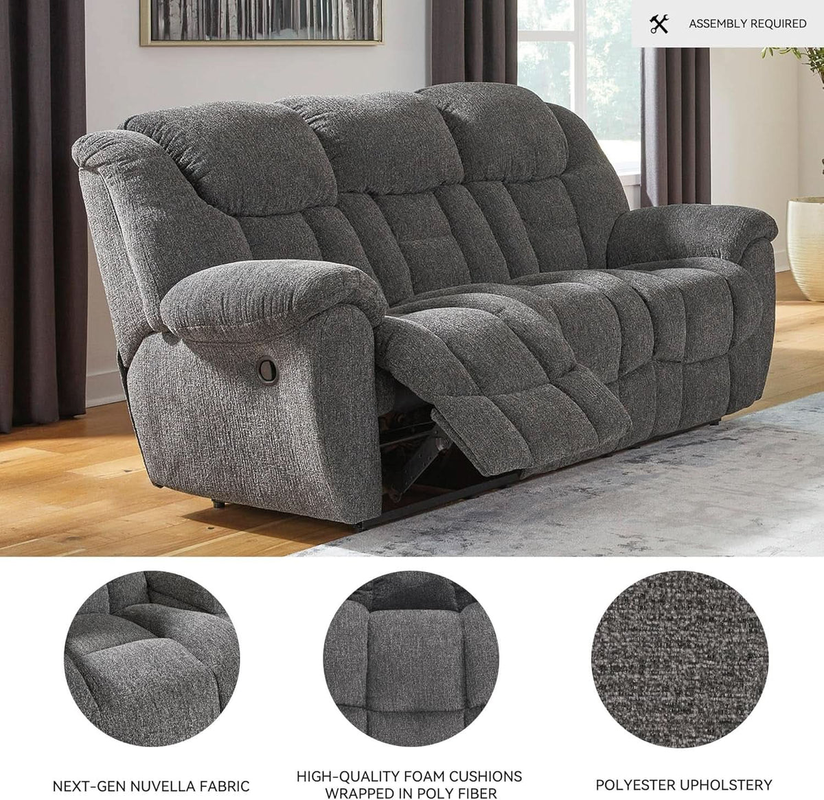 Gray Manual Reclining Sofa Stain Resistant Upholstery ShipItFurniture
