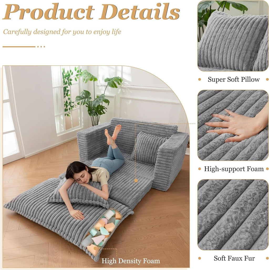 Dark Grey Interconvertible Sleeper Sofa Bed Cushions ShipItFurniture