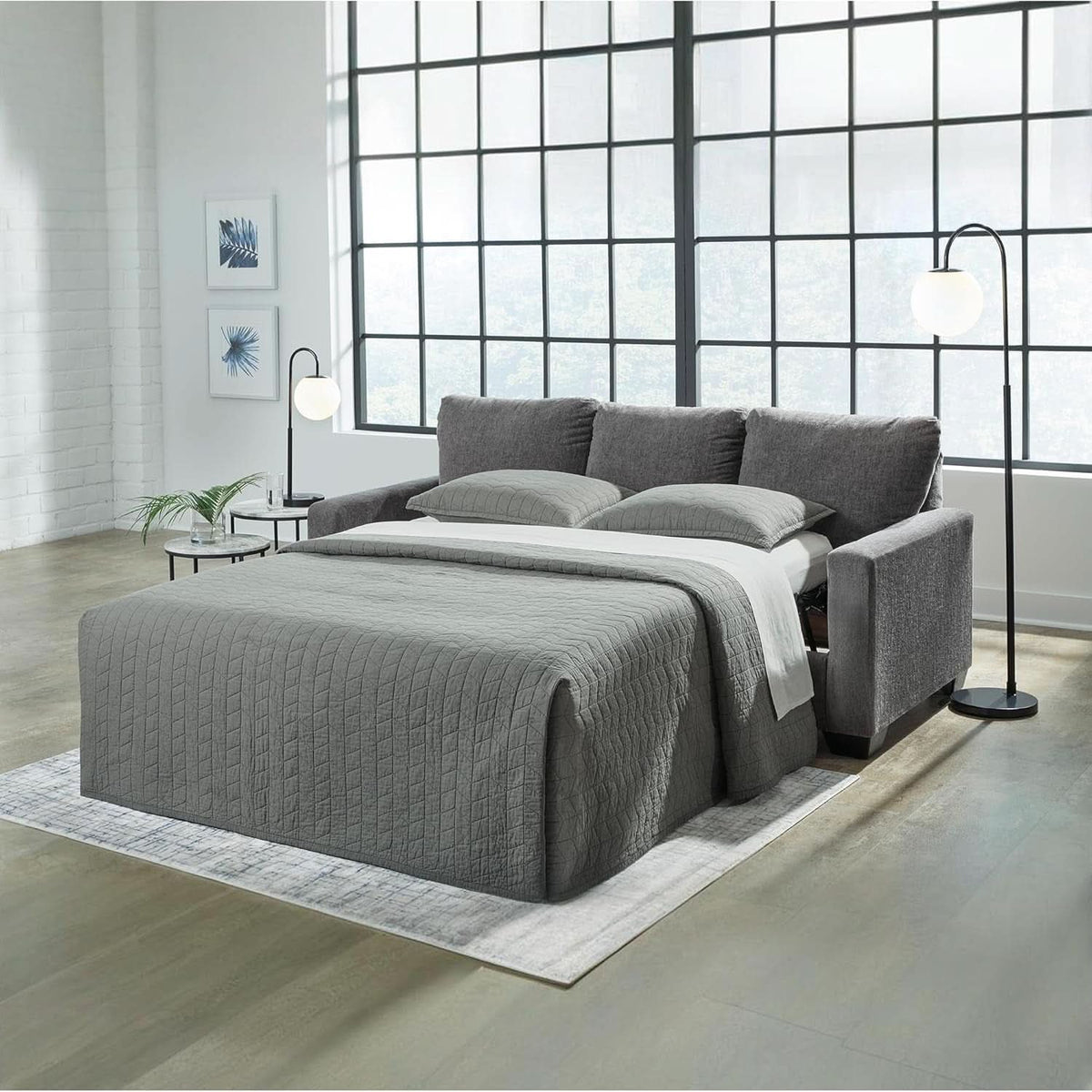 Queen Memory Foam Convertible Sofa Sleeper Charcoal ShipItFurniture