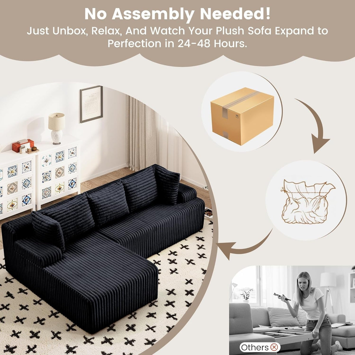 Black Modular Cloud Sofa Sectional Including Chaise ShipItFurniture