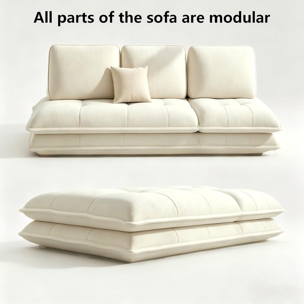 Beige Microfiber Sectional Sofa Daybed With Ottoman ShipItFurniture