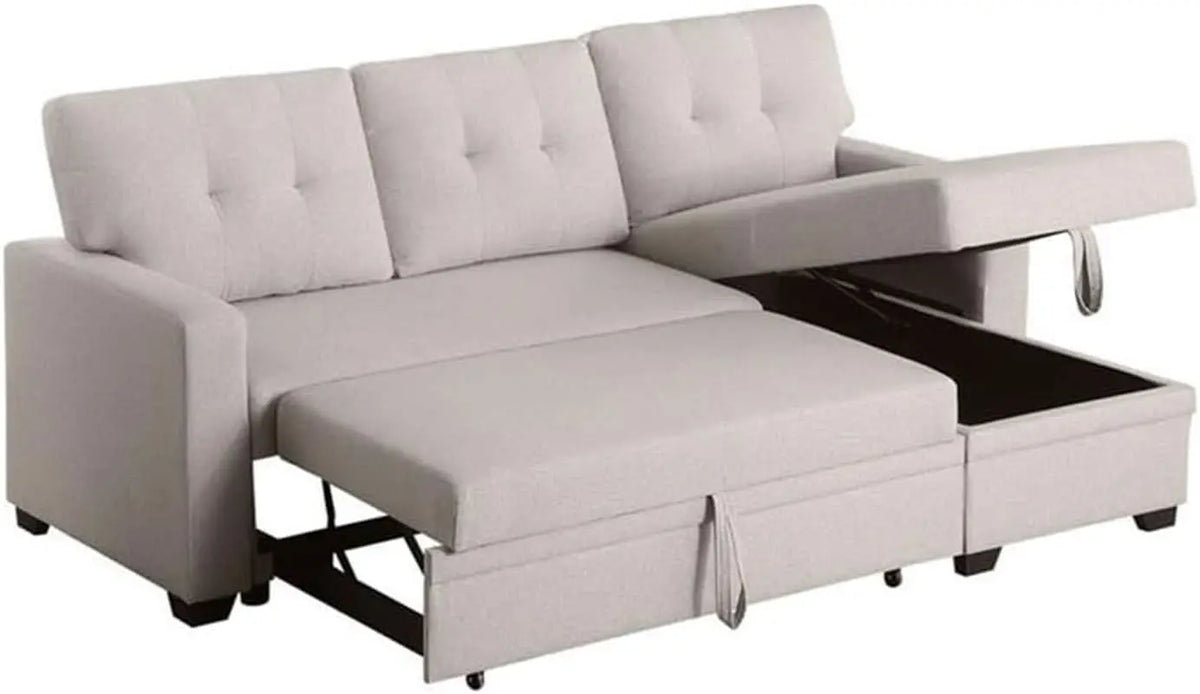 Beige L Shaped Convertible Sleeper Sectional Couch ShipItFurniture