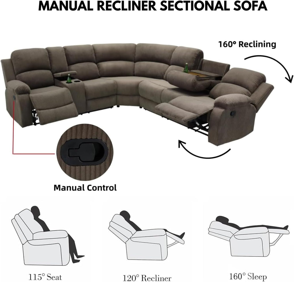 Comfortable Recliner Sectional Sofa Peanut Cup Holders ShipItFurniture