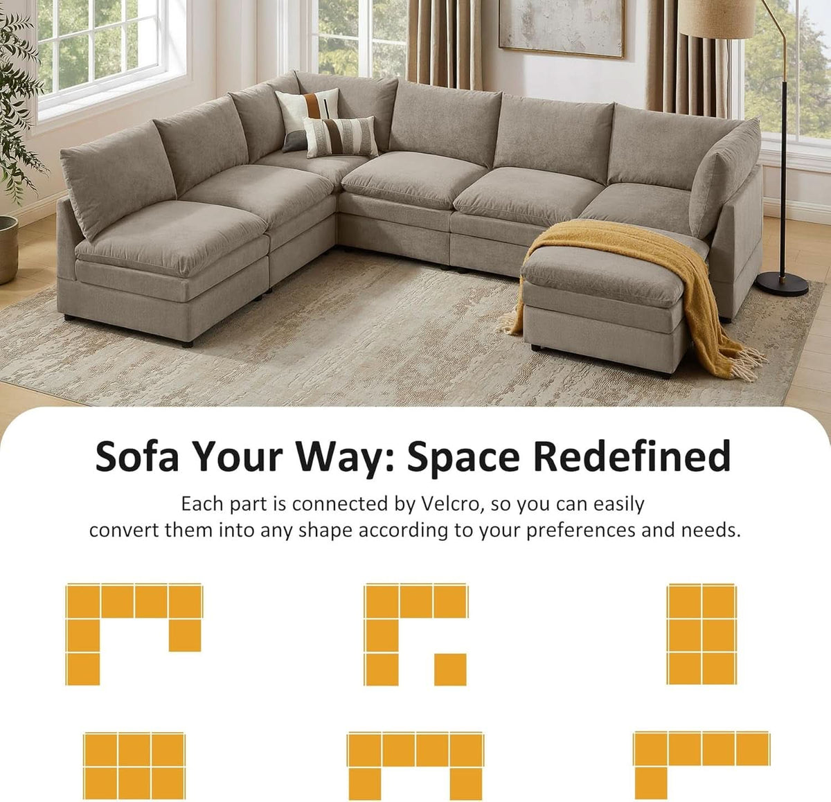 127 Inch Taupe Contemporary Modular Sectional Sofa ShipItFurniture