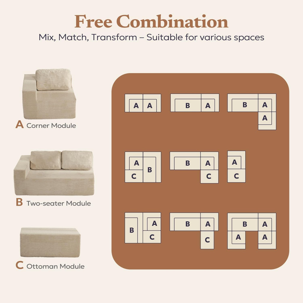 106 Inch Cloud Sectional Sofa Beige Contemporary Sofa ShipItFurniture
