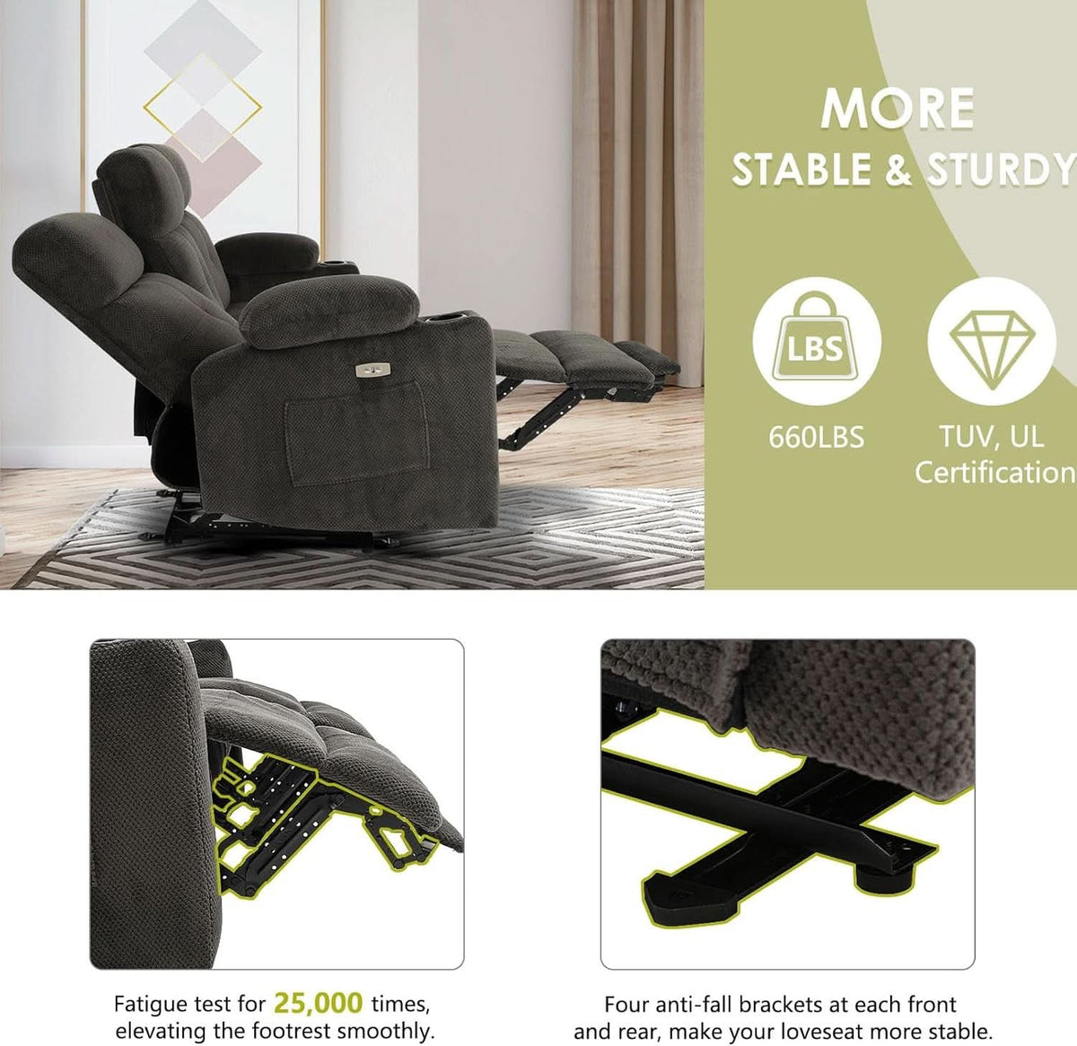 80 Inch Massage Recliner Sofa With Remote And USB Ports ShipItFurniture