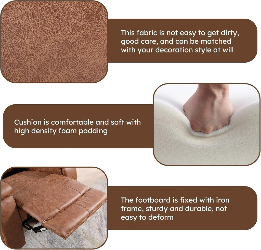 Brown Faux Leather Manual Reclining Overstuffed Sofa ShipItFurniture
