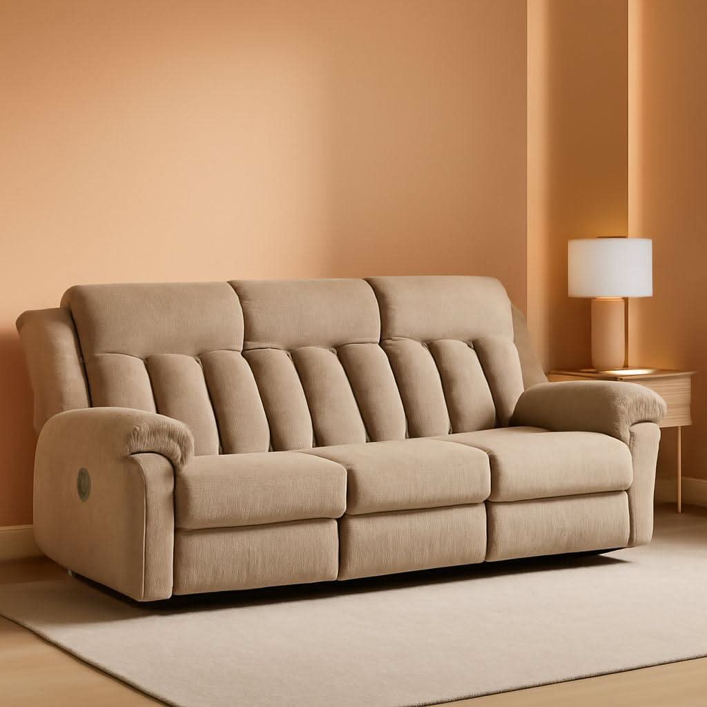 Deluxe Light Brown Three Seater Manual Recliner Sofa ShipItFurniture