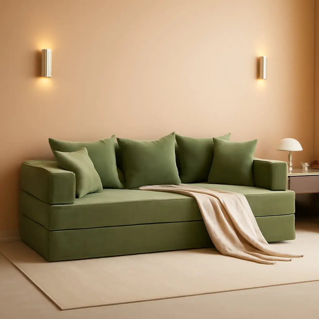 Green 79Inch Convertible Sleeper Couch With Pillows ShipItFurniture