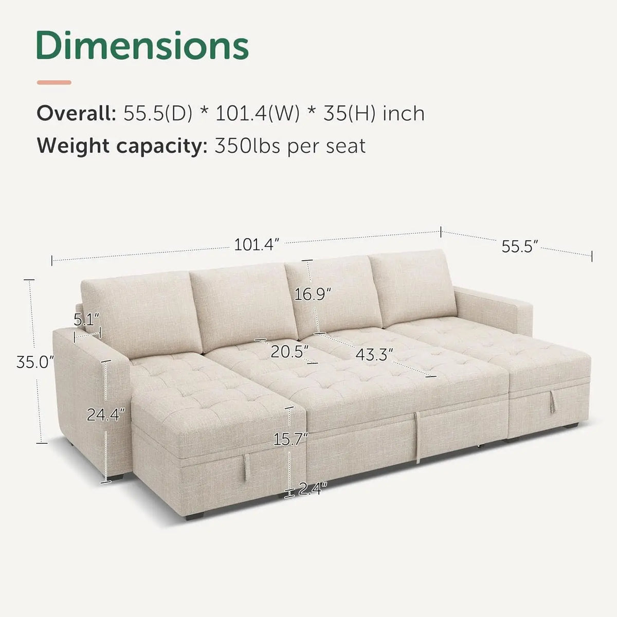 Beige Modular Sleeper Sectional Couch With Storage ShipItFurniture