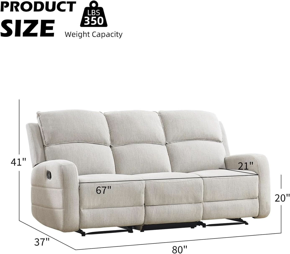 Manual Reclining Three Seat Upholstered Fabric Sofa ShipItFurniture