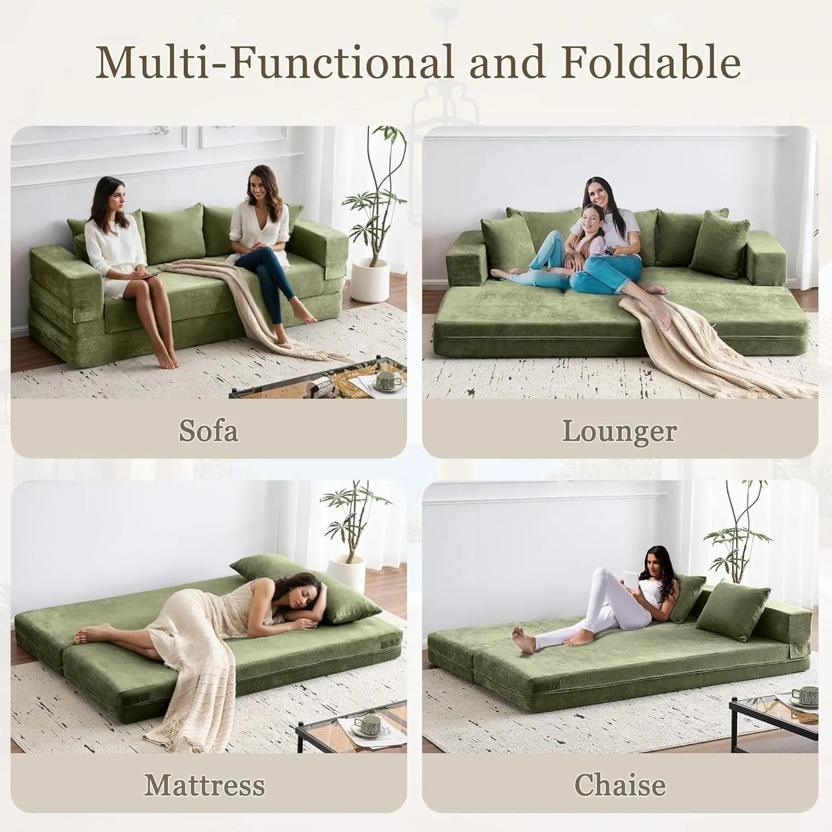 Green 79Inch Convertible Sleeper Couch With Pillows ShipItFurniture