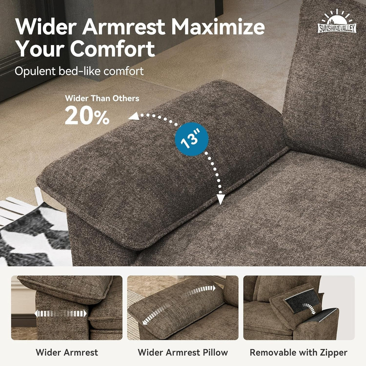 Taupe Chenille Three Seater Modular Sofa Arm rests Included ShipItFurniture