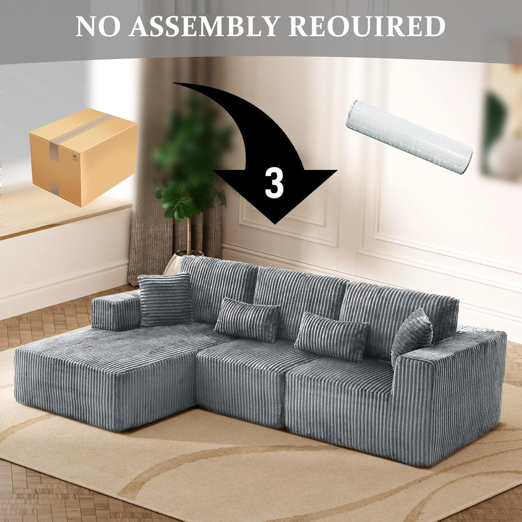 108 Inch Cloud Sectional Sofa Grey Ultra Soft Chenille ShipItFurniture