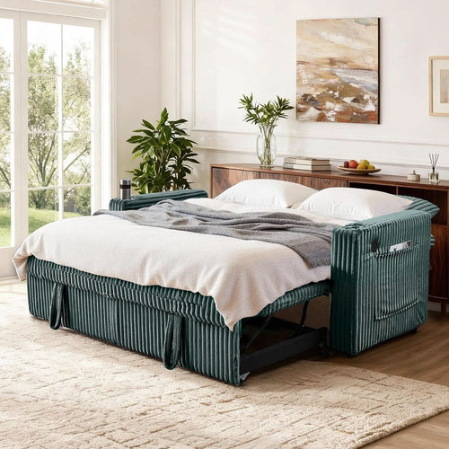 65Inch Sleeper Sofa Bed CorduroyFabric Emerald Green ShipItFurniture