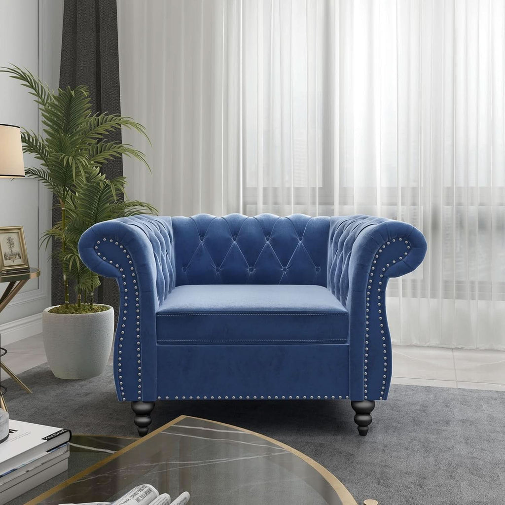 Blue Velvet 2 Piece Living Room Set Sofa Loveseat Chair For Living Room And Office ShipItFurniture