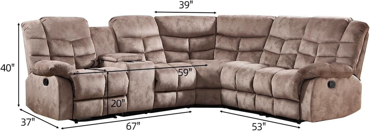 Brown Manual Reclining Sectional Sofa With Cup Holders ShipItFurniture