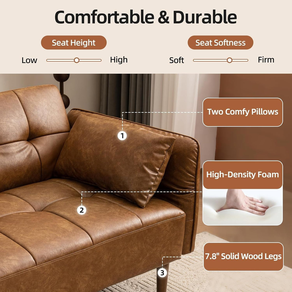 Eighty FiveInch Ultra Convertible Armrests Futon Sofa Bed ShipItFurniture